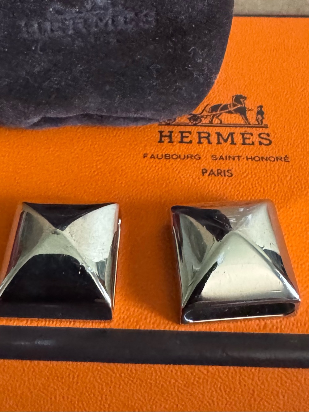 Hermès Paris Square Silver Studs for Twilly Scarf or Ties
